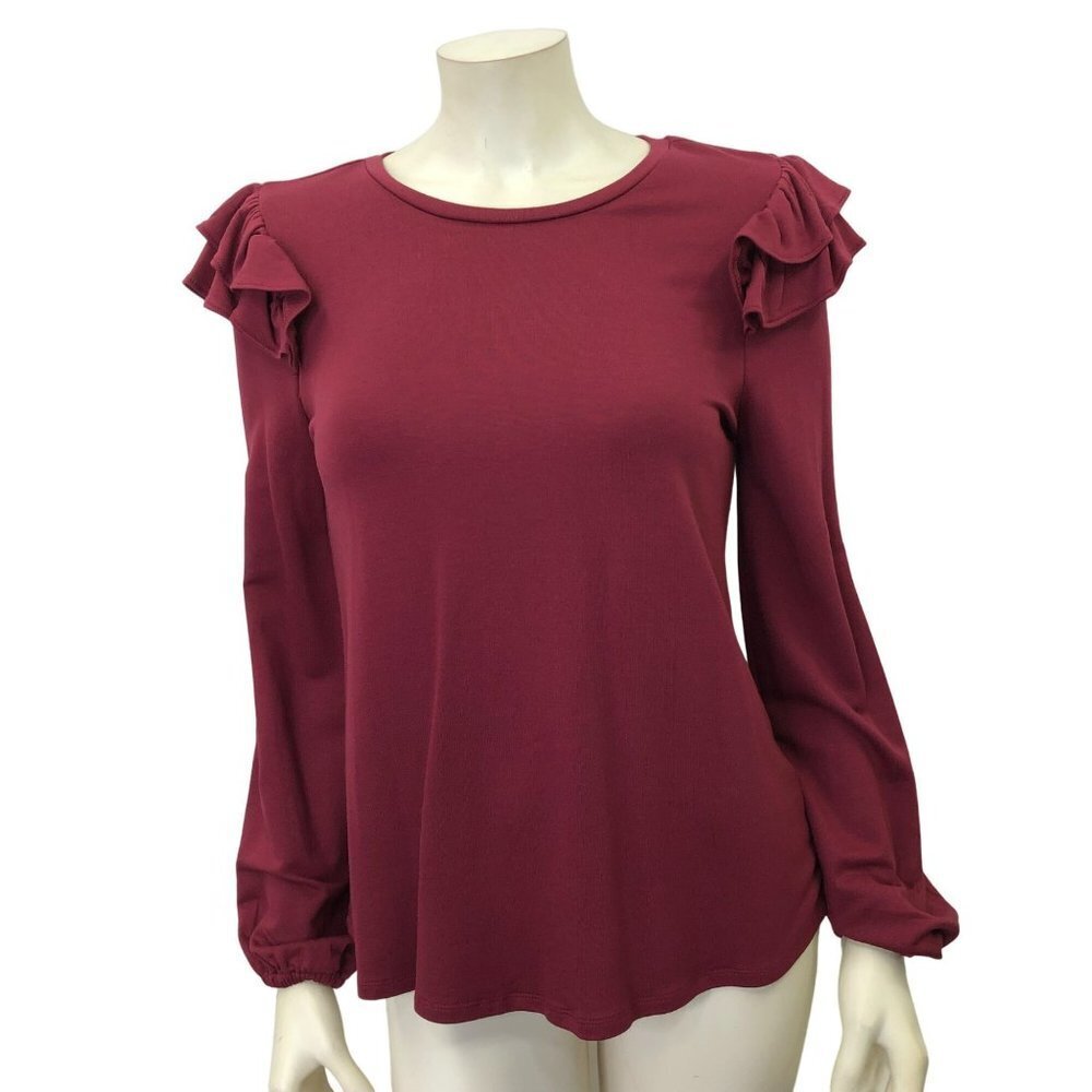 CUPIO $58 LONG SLEEVE‎ RUFFLE TIER SHOULDER TOP Sm NEW WITH TAG